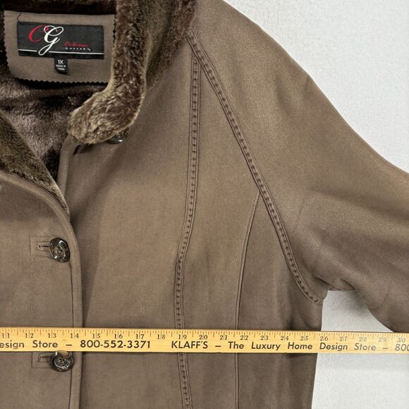 CG COLLECTION BY GALLERY Jacket Womens 1X Faux Fur Lined Button Front Coat Brown - Picture 13 of 16